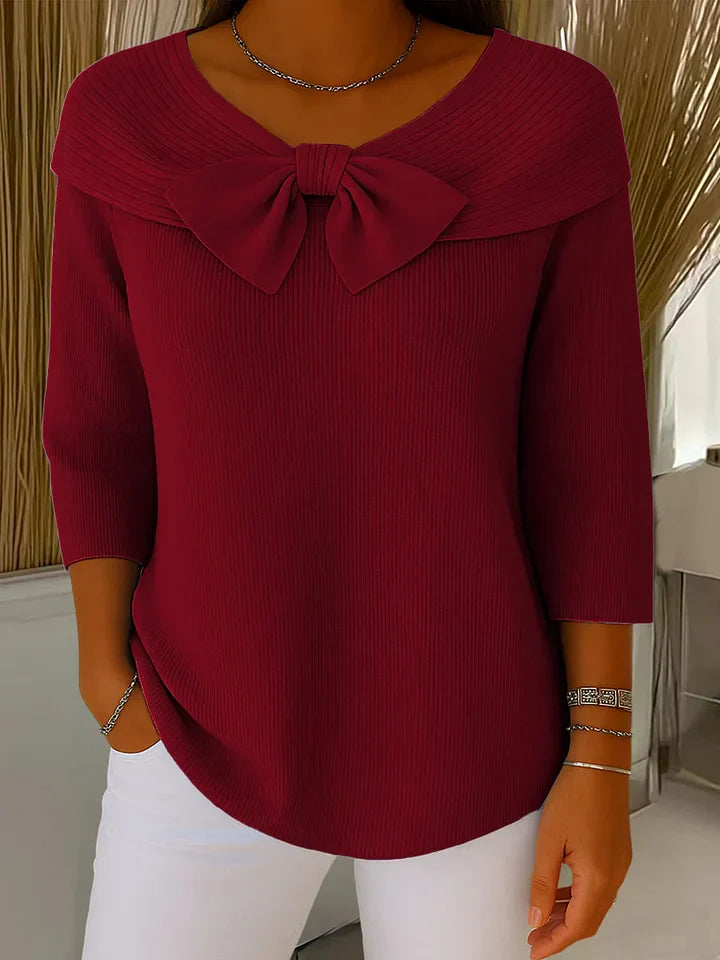 Serena Women's Sweater with Bow and Round Neckline
