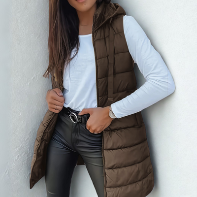 Daisy Casual Sleeveless Hood Long Puffer Vest