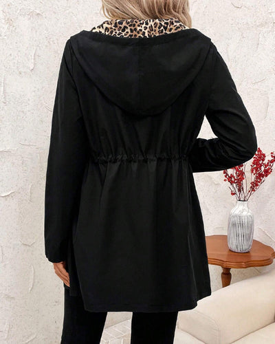 Erica Hooded Coat with Leopard Print