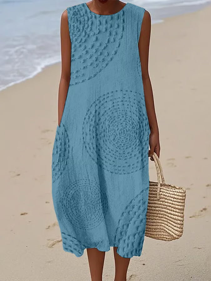 May Long Sleeveless Dress with Textured Pattern