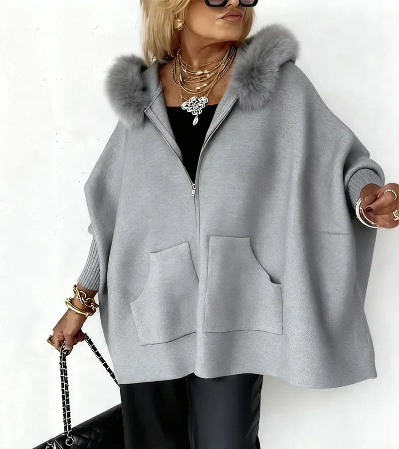 ARABELLE Casual Hooded Coat with Fur Collar