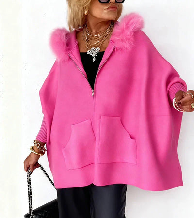 ARABELLE Casual Hooded Coat with Fur Collar