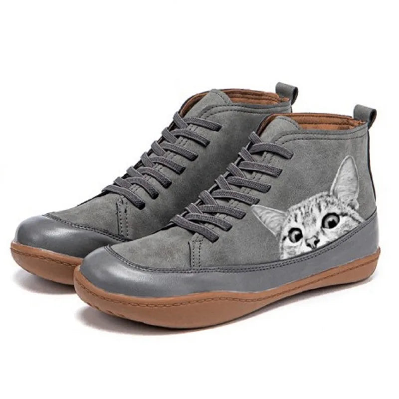 Katherine Leather Ankle Boots for Cat Lovers