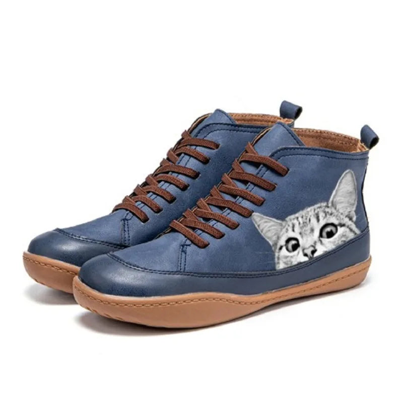 Katherine Leather Ankle Boots for Cat Lovers
