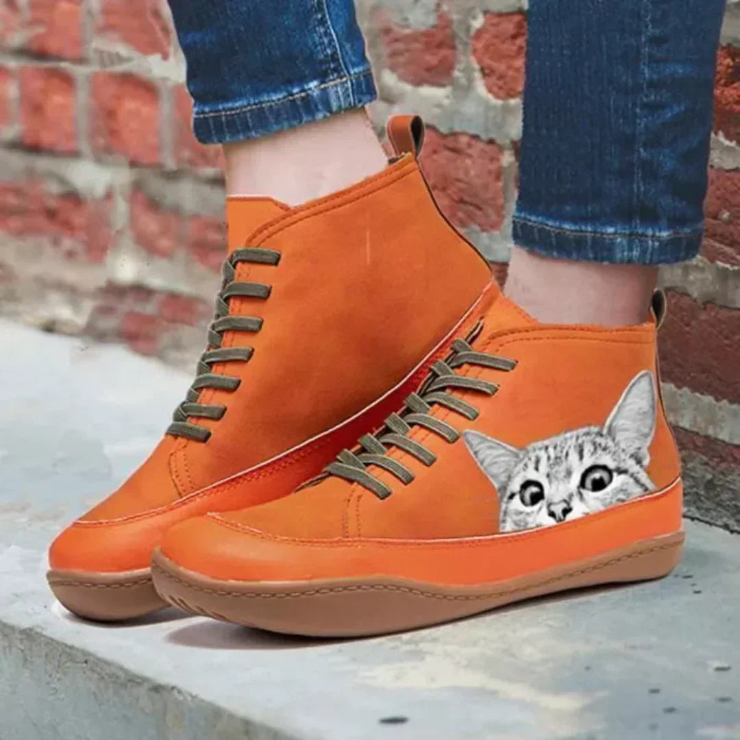 Katherine Leather Ankle Boots for Cat Lovers