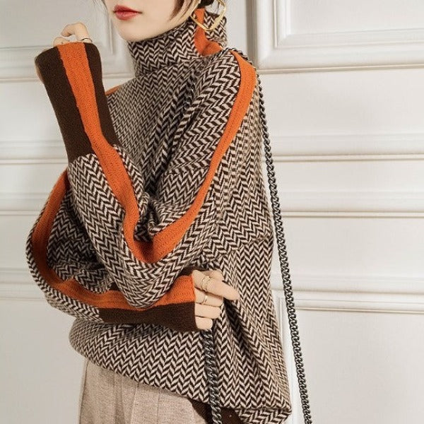 Mari Roll Neck Jumper with Striking Contrasting Stripes