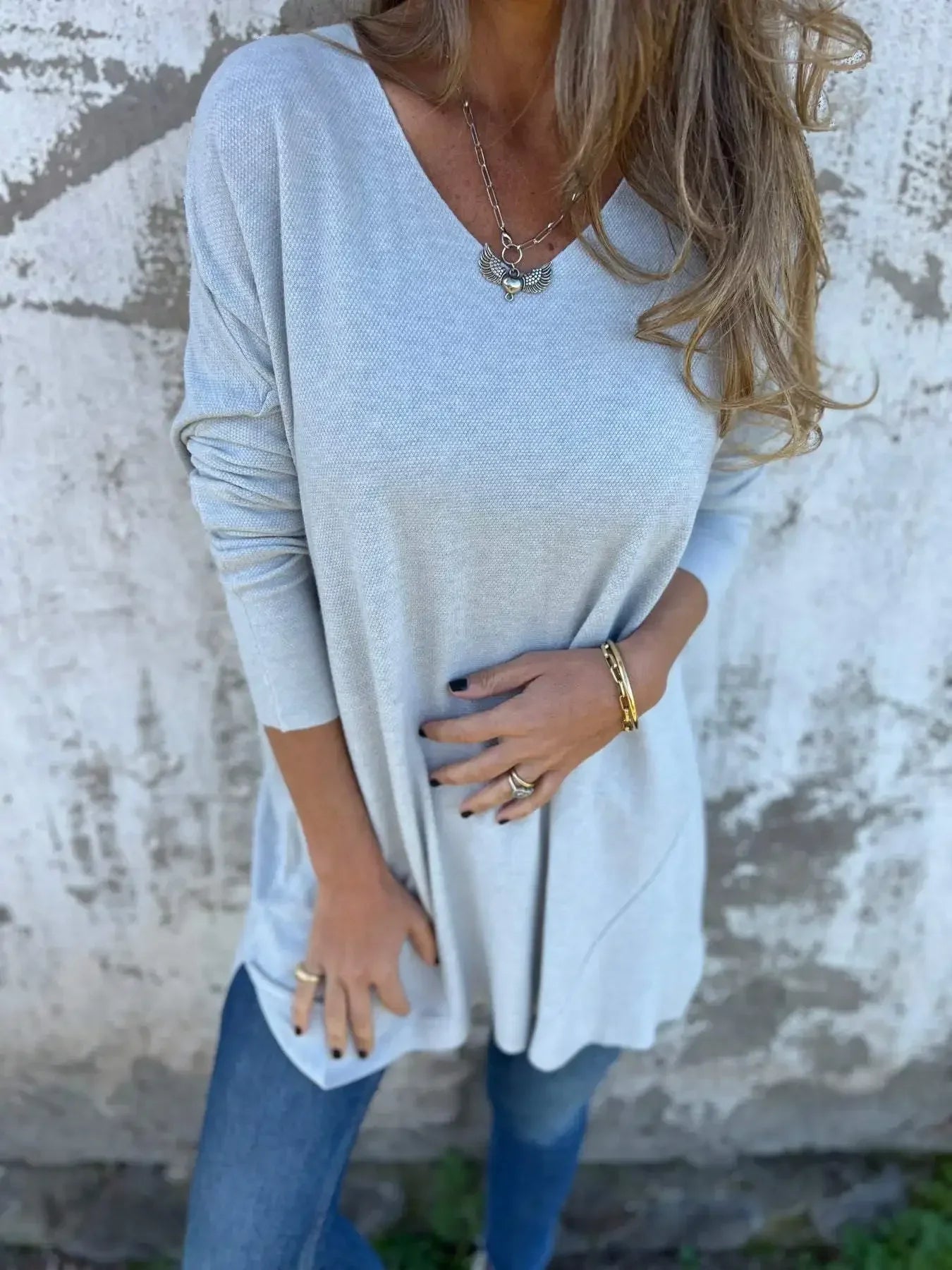 Leona Relaxed V-Neck Knit Tunic