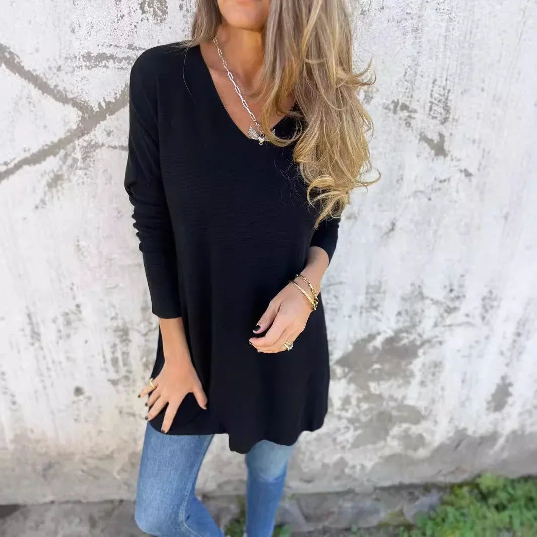 Leona Relaxed V-Neck Knit Tunic