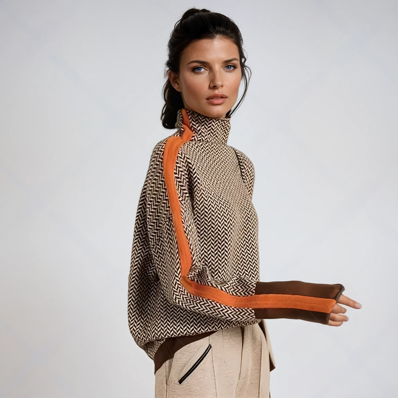 Mari Roll Neck Jumper with Striking Contrasting Stripes