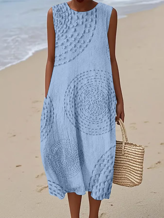May Long Sleeveless Dress with Textured Pattern