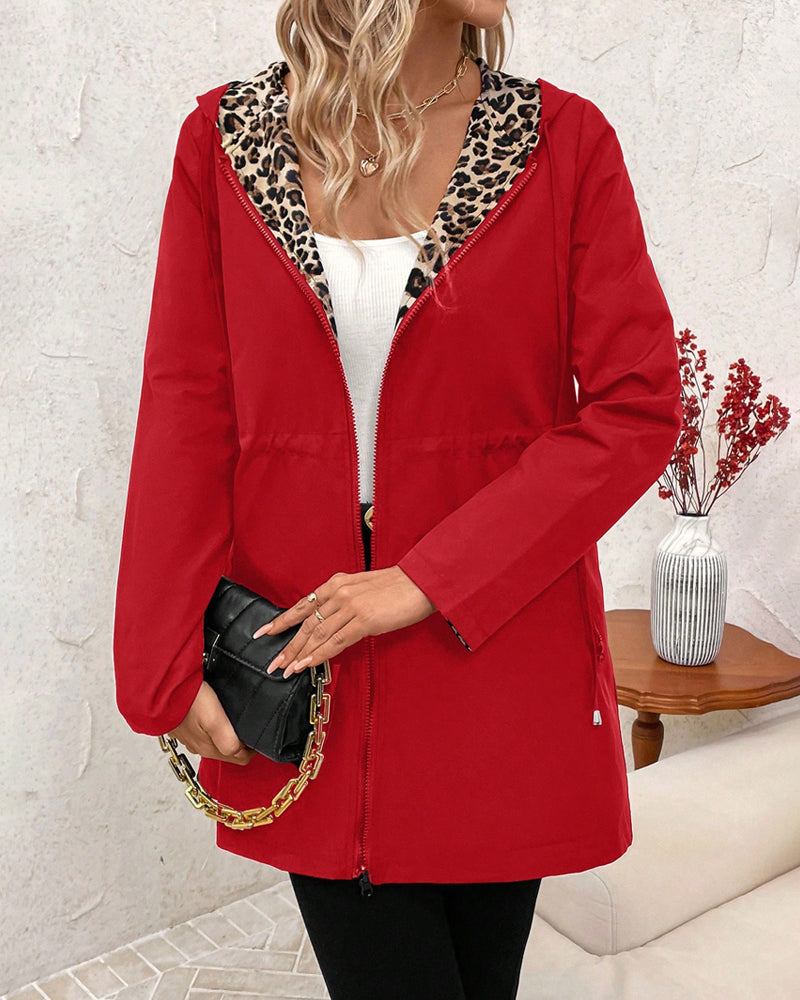 Erica Hooded Coat with Leopard Print