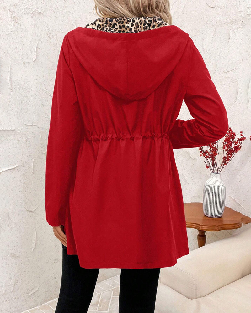 Erica Hooded Coat with Leopard Print