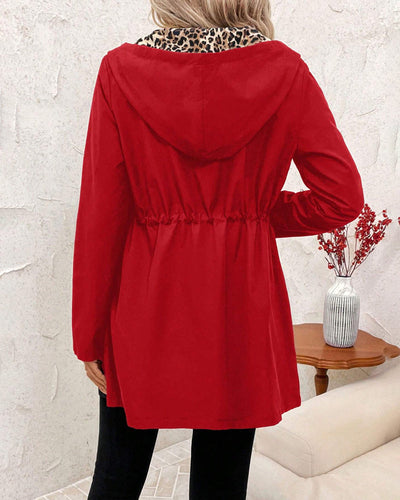 Erica Hooded Coat with Leopard Print