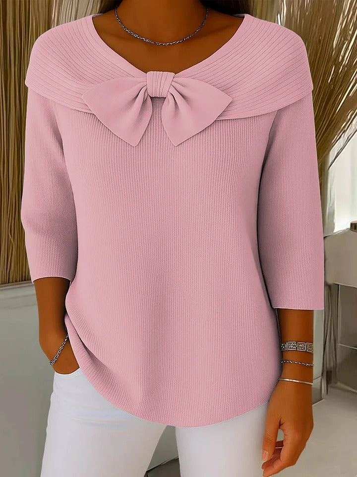 Serena Women's Sweater with Bow and Round Neckline