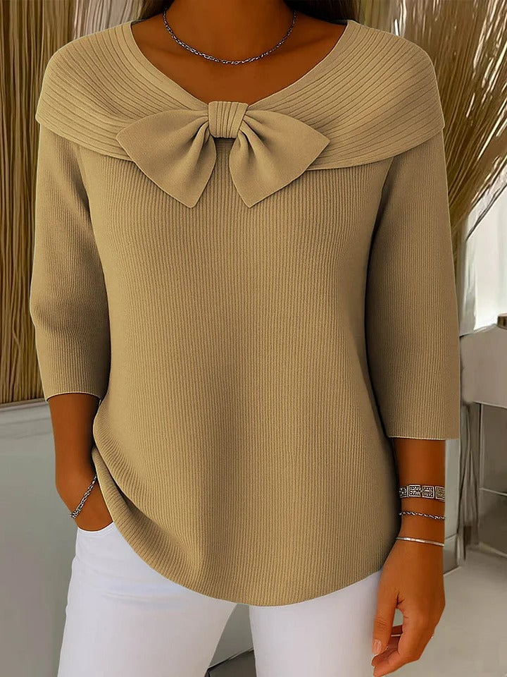 Serena Women's Sweater with Bow and Round Neckline