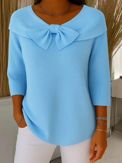 Serena Women's Sweater with Bow and Round Neckline