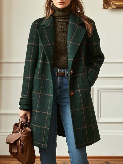 Tina Plaid Tweed Coat with Retro Lapel