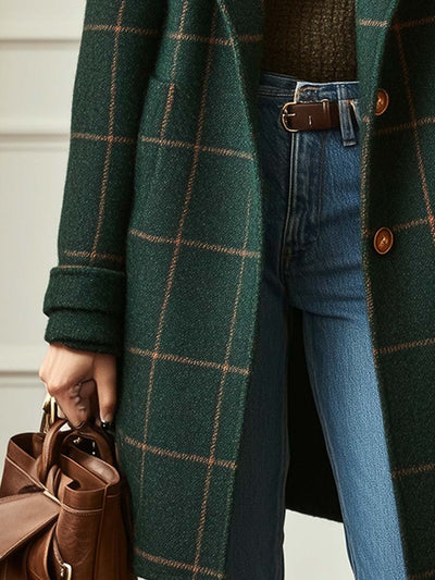 Tina Plaid Tweed Coat with Retro Lapel