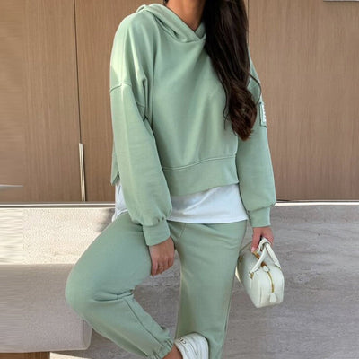 Hazel-Hooded Casual Sweatshirt Set
